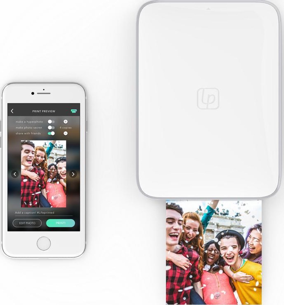 Lifeprint Mobiele fotoprinter 3x4.5 Foto en Video - Wit