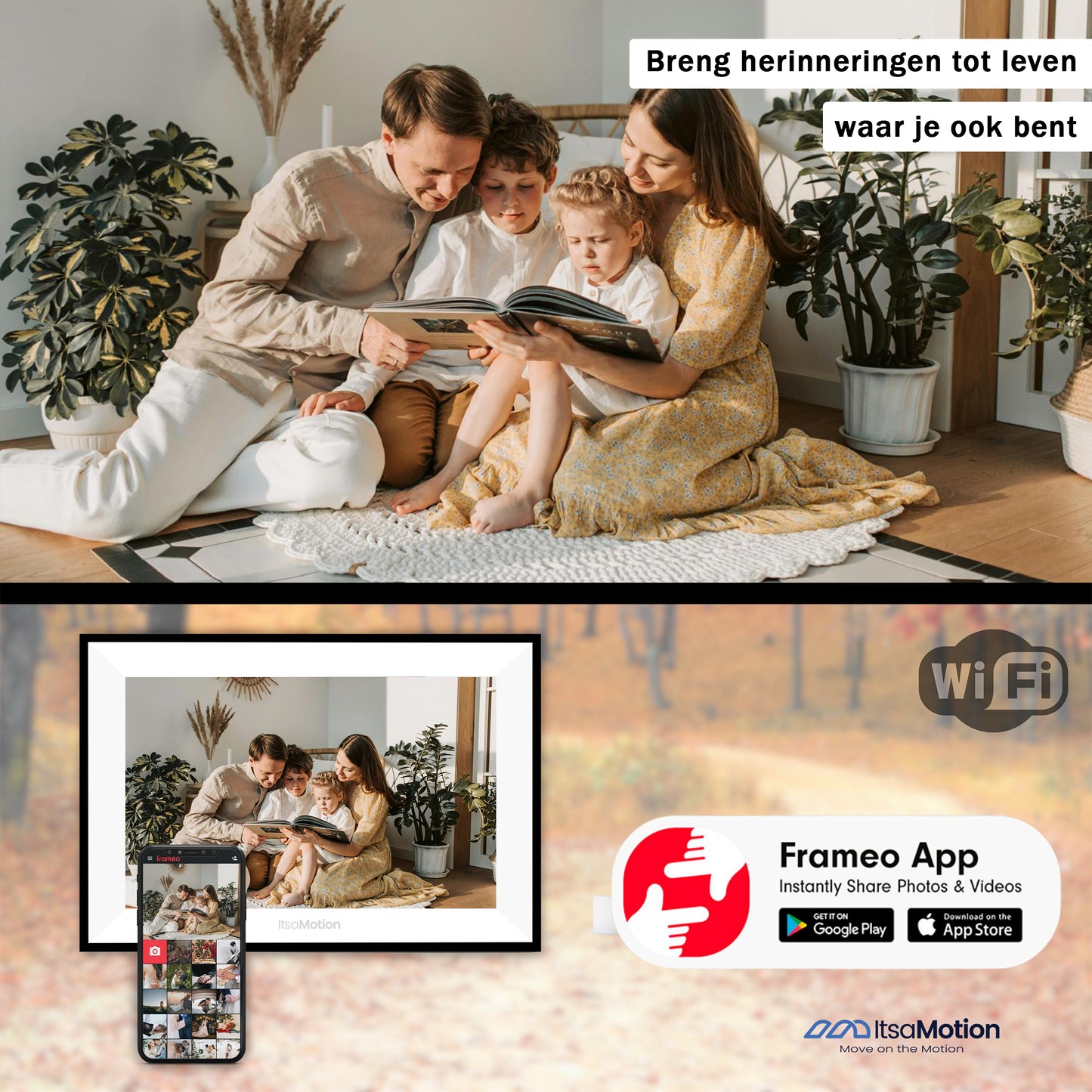 ItsaMotion DF334 – Digitale Fotolijst 10.1 inch | Wit met smalle, afneembare zwarte rand | WiFi & Touchscreen | Frameo App | IPS Touchscreen | 32GB