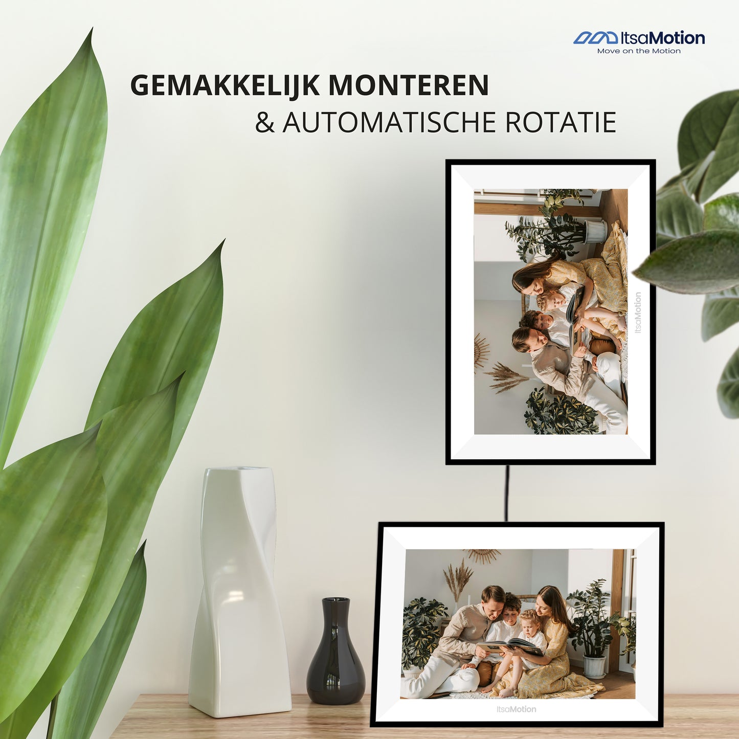ItsaMotion DF334 – Digitale Fotolijst 10.1 inch | Wit met smalle, afneembare zwarte rand | WiFi & Touchscreen | Frameo App | IPS Touchscreen | 32GB