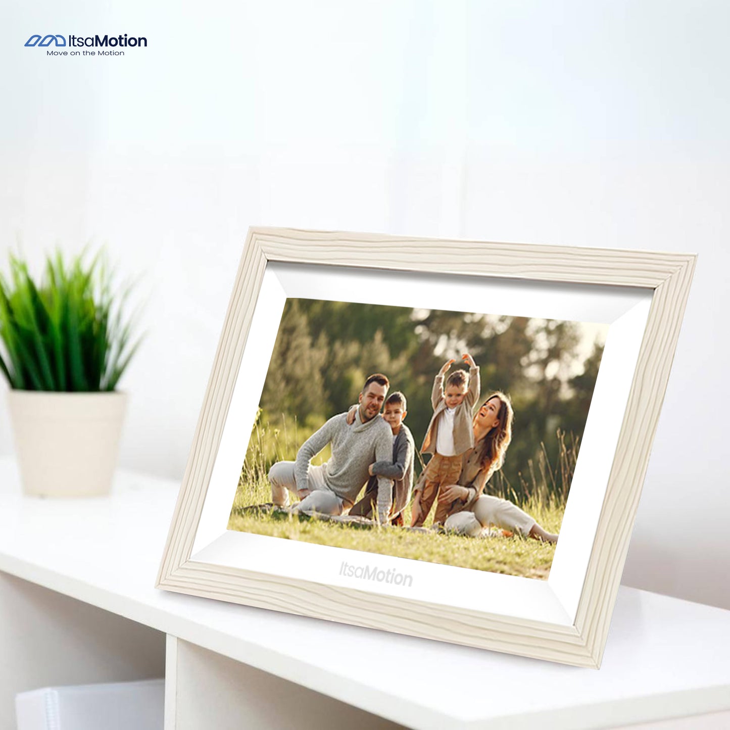 ItsaMotion DF335 – Digitale Fotolijst 10.1 inch | Wit Houtlook | WiFi & Touchscreen | Frameo App | IPS Touchscreen | 32GB