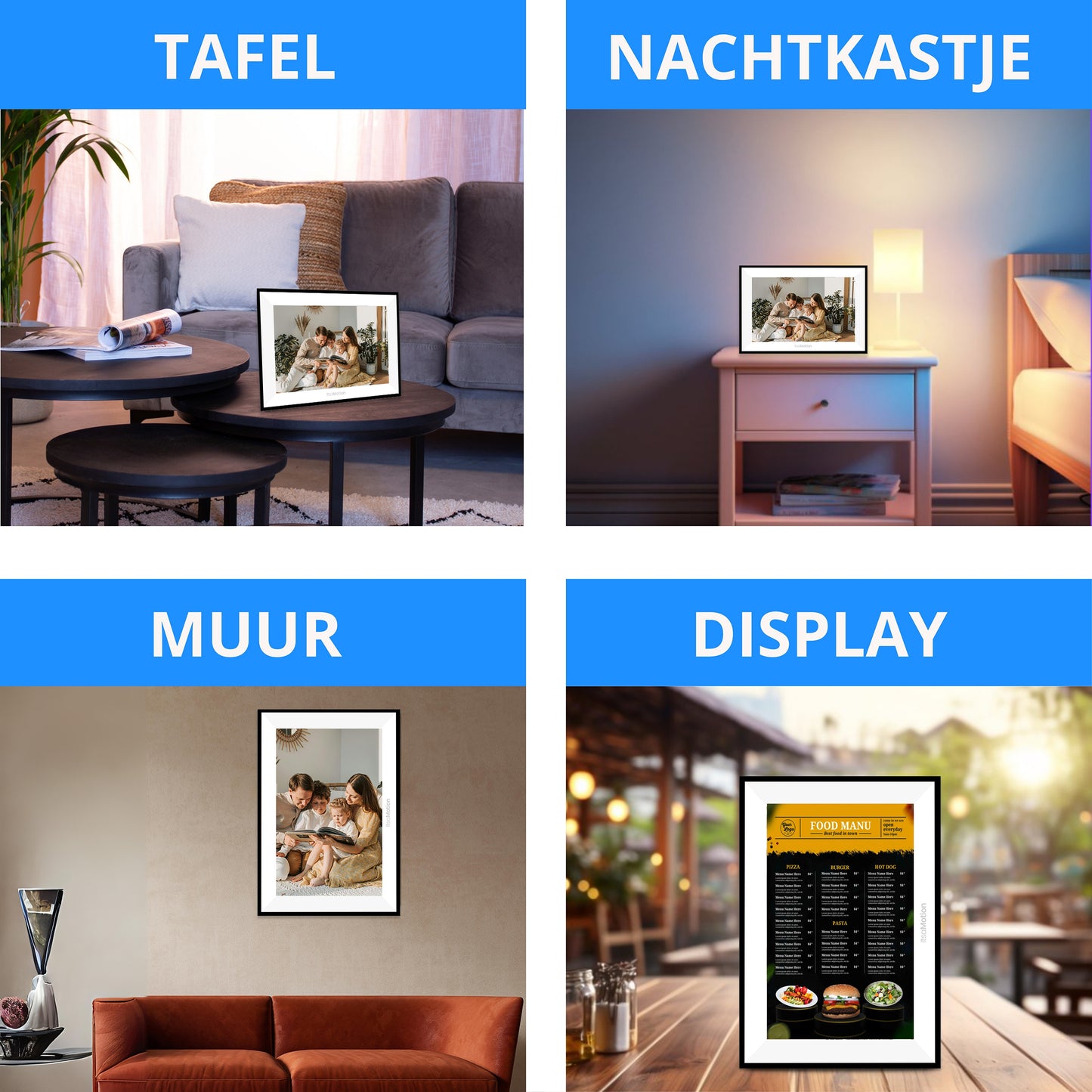ItsaMotion DF334 – Digitale Fotolijst 10.1 inch | Wit met smalle, afneembare zwarte rand | WiFi & Touchscreen | Frameo App | IPS Touchscreen | 32GB