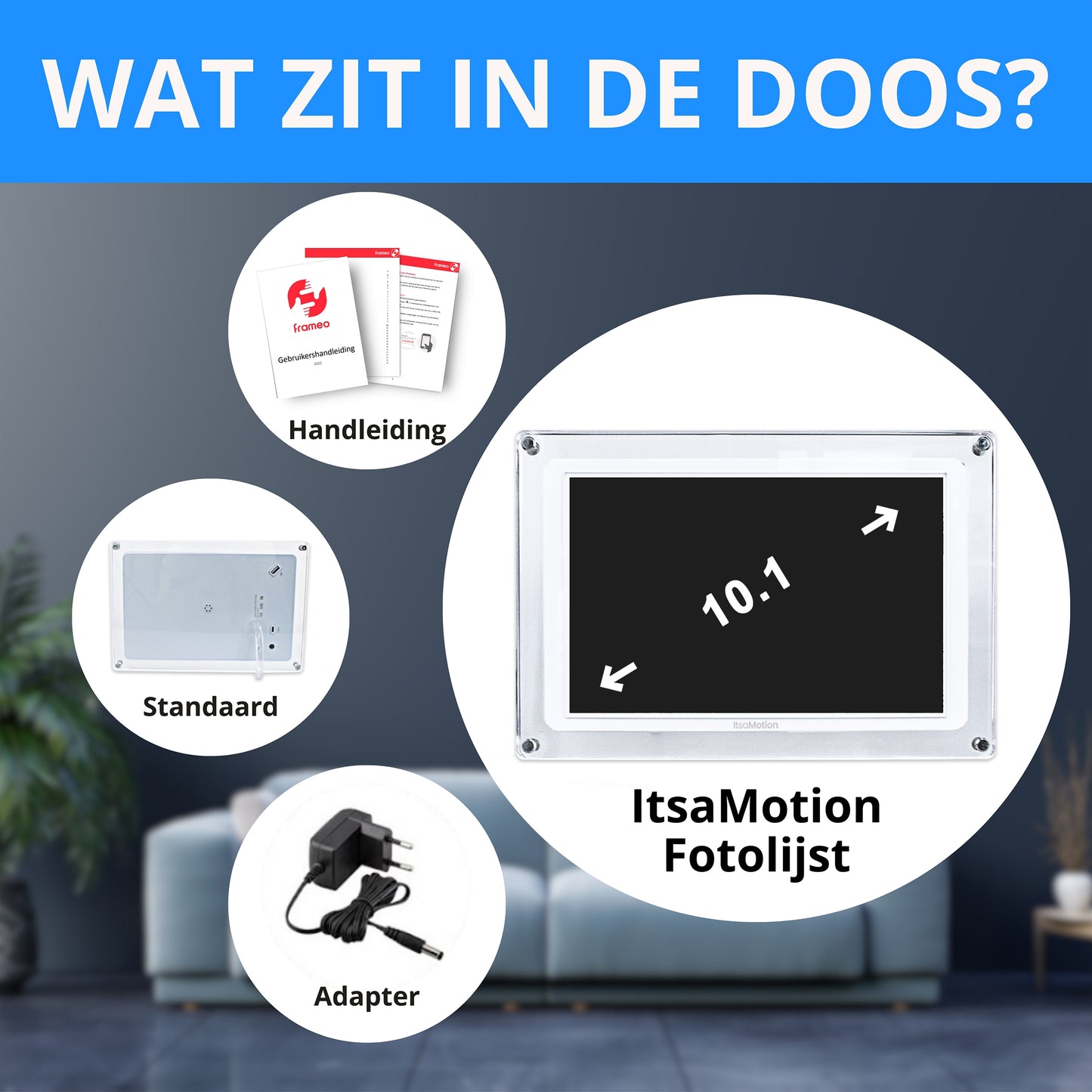 ItsaMotion DF340 – Digitale Fotolijst Transparant Glaslook (10.1 inch, Frameo, 32GB, IPS-Touchscreen)