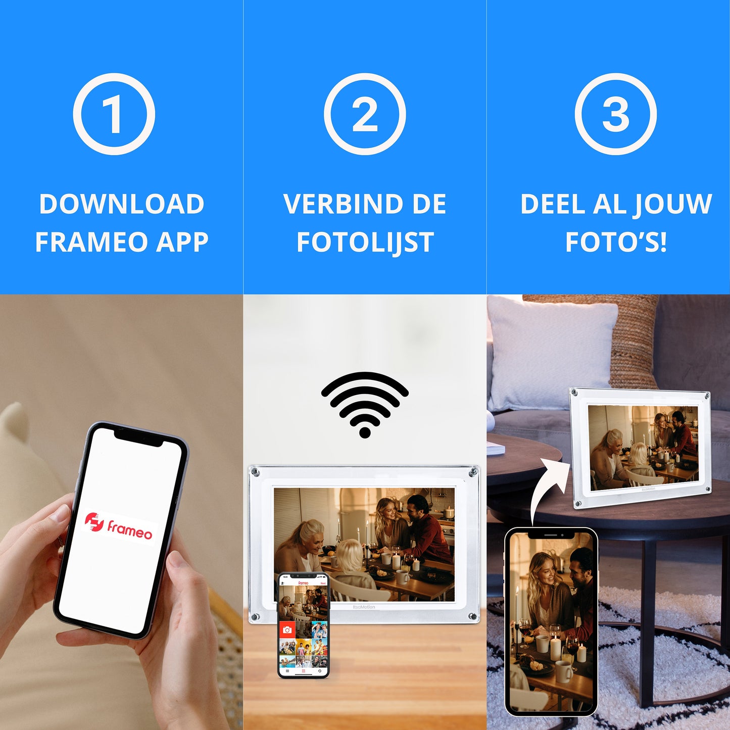 ItsaMotion DF340 – Digitale Fotolijst Transparant Glaslook (10.1 inch, Frameo, 32GB, IPS-Touchscreen)